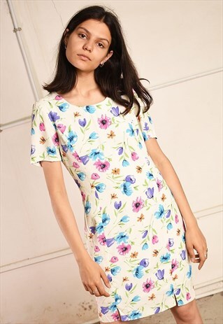 90'S RETRO FLORAL PARIS CHIC MINI TEA DRESS