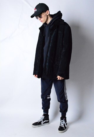 VINTAGE 90S BLACK LEATHER WARM COAT