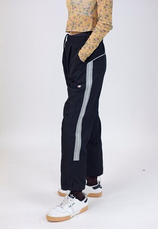 VINTAGE 90S CHAMPION BLACK AND GREY TRACKSUIT BOTTOMS