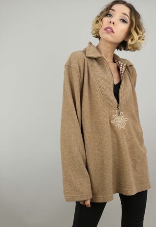 VINTAGE 90S OVERSIZED 1/4 ZIP FLEECE BROWN
