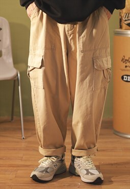 Khaki Cargo Cropped pants trousers Y2k Workwear