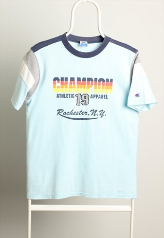 VINTAGE CHAMPION CREWNECK LOGO T-SHIRT BLUE