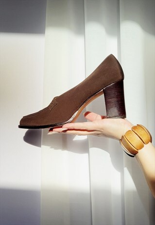 90s vintage brown thick high heel smart casual shoes