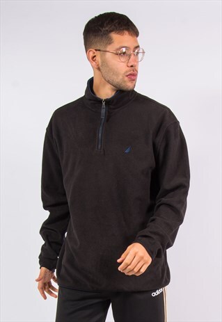 NAUTICA BLACK 1/4 ZIP FLEECE SWEATER