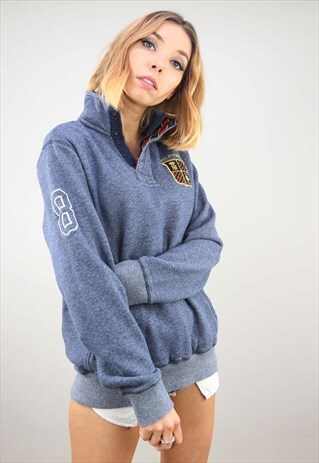 VINTAGE BLUE OVERSIZED TOMMY HILFIGER 1/4 ZIP SWEATSHIRT