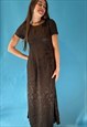 Vintage 1970s Laura Ashley Brown Floral Jacquard Maxi Dress