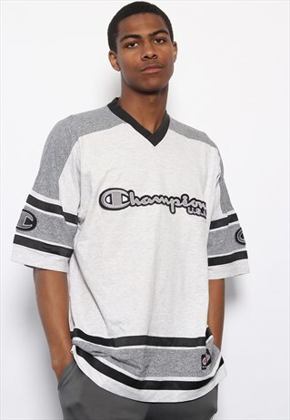 VINTAGE CHAMPION BIG LOGO TWO TONE T-SHIRT GREY