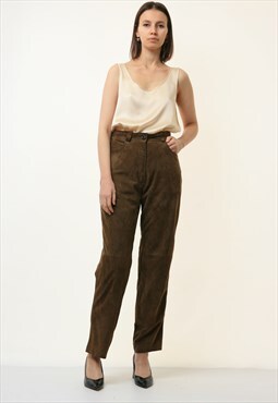 Vintage High Waisted Brown Suede Woman Pants 4761
