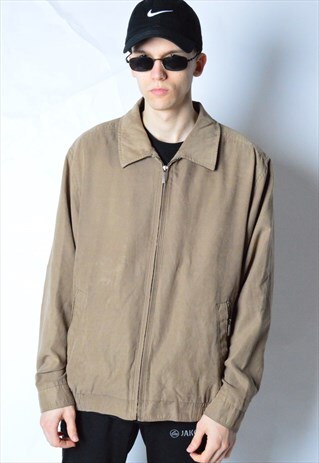 VINTAGE 90S BEIGE BROWN VELVETY MINIMALIST SPRING JACKET