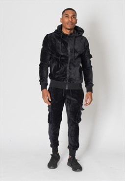 JUSTYOUROUTFIT Mens Corduroy Cargo Tracksuit Black 
