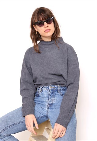 VINTAGE 90S GREY POLO HIGH TURTLE ROLL NECK TOP