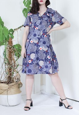 Vintage 80s floral geometric print short sleeve shirt dress