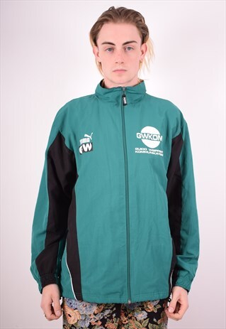 PUMA MENS VINTAGE TRACKSUIT TOP JACKET LARGE GREEN 90S