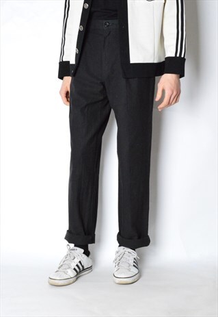 VINTAGE 90S BLACK MINIMALIST LINEN BLEND PANTS
