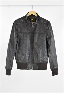90s Vintage Grunge 1995 Dark Brown Leather Bomber Jacket