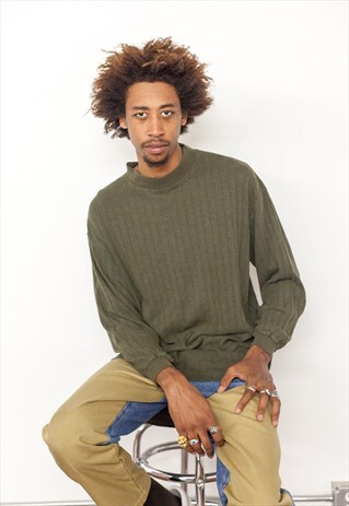 90S MINIMALIST SPORTSWEAR GREEN MOCK TURTLE NECK TEE MEDIUM