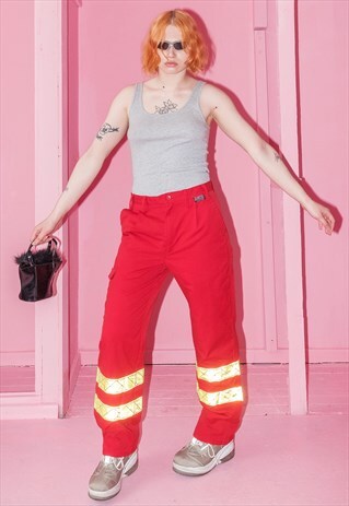 VINTAGE RED REFLECTRIVE STRIPED CARGO TROUSERS / 2000S