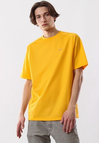 VINTAGE MENS NIKE TRAINING JERSEY T SHIRT YELLOW
