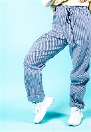 VINTAGE COMBAT TROUSERS IN BLUE AND WHITE CHECKS