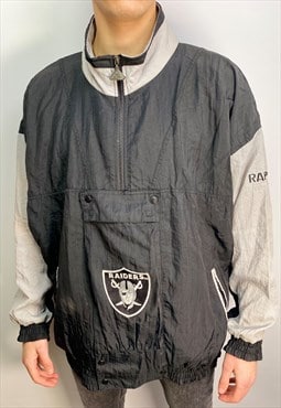 Vintage NFL LA Raiders waterproof jacket in black and grey
