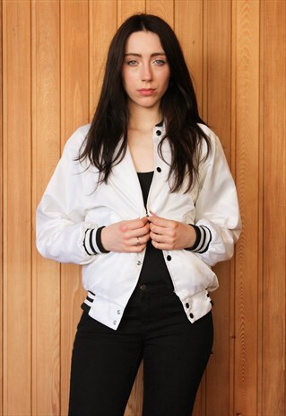 VINTAGE 1980S WHITE BOMBER JACKET