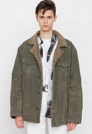 VINTAGE GREEN GUESS CORDUROY SHEARLING JACKET COAT