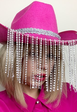 VINTAGE Y2K PINK DIAMANTE RHINESTONE COW BOY HAT
