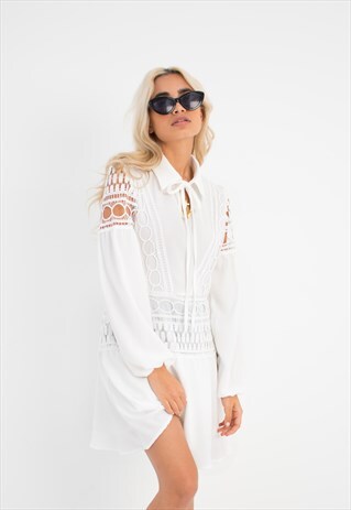 WHITE DETAILED SHIRT DRESS