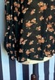 VINTAGE 70S BLACK FLORAL SHEER BLOUSE, MOCK NECKLINE UK16/18