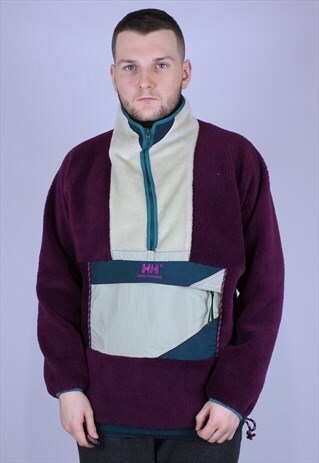 HELLY HANSEN FLEECE VINTAGE LOGO ANORAK LOGO RARE