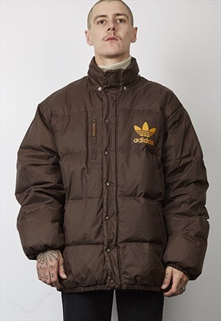 VINTAGE 90'S ADIDAS LOGO BROWN DOWN PUFFER JACKET
