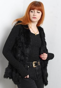 Vintage Y2K Faux Fur Gilet Jacket Black