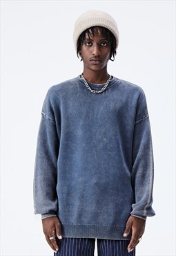 Washed out sweater vintage wash knitwear jumper in blue