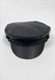 New Vintage Style Black Faux Leather Baker Boy Fiddler Hat
