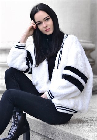 COLOR BLOCK FAUX FUR COAT