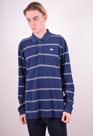 KAPPA MENS VINTAGE POLO SHIRT LONG SLEEVE XXL BLUE 90S