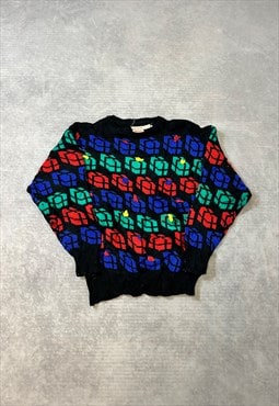 Vintage Abstract Knitted Jumper Patterned 3D Detail Sweater