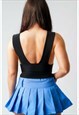 PLEATED HIGH WAIST PLAID BLUE SKATER SHORT PARTY MINI SKIRT
