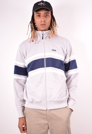 FILA MENS VINTAGE TRACKSUIT TOP JACKET LARGE GREY 90S