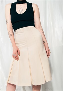 Vintage Skirt 50s Rare High Rise Pleated Midi in Beige