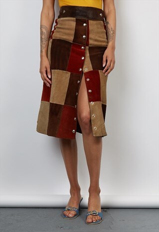 VINTAGE 70'S PATCHWORK SUEDE MIDI SKIRT