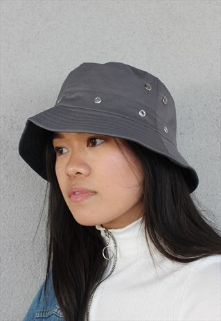 GREY CHARCOAL PLAIN Y2K_90S FESTIVAL BUCKET HAT