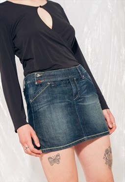 Vintage Denim Skirt Y2K Low Rise Mini in Blue