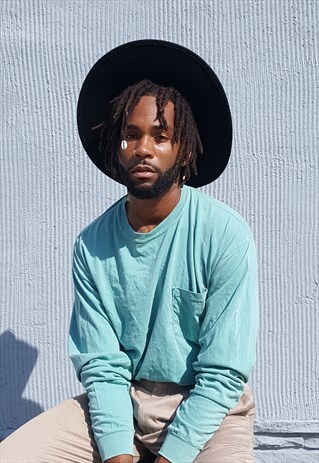 90S SKATER PIGMENT DYED WASHED OUT TEAL TEE LARGE