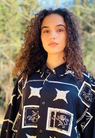 VINTAGE 80'S BLACK AND WHITE PRINTED SHORT SLEEVE SHIRT