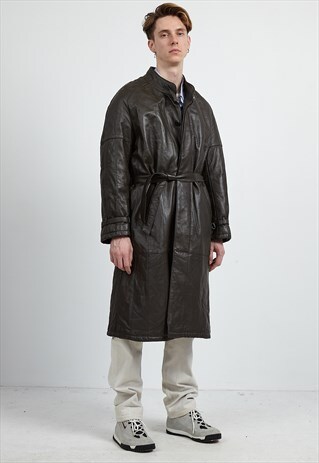 VINTAGE BROWN LEATHER TRENCH COAT