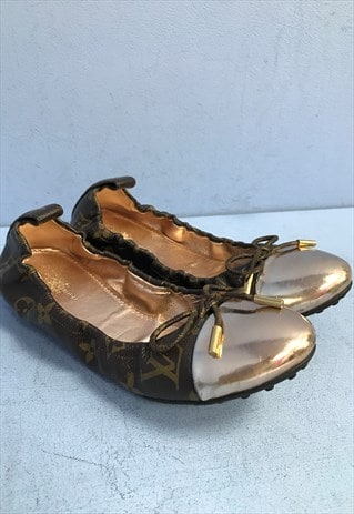 Y2K Vintage Ballet Pumps Flats Brown Gold 