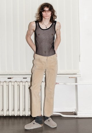90's Vintage classy straight suede trousers in sand beige