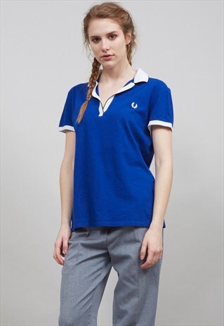 VINTAGE 90'S COBALT BLUE POLO FRED PERRY T-SHIRT