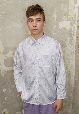 MARBLE PRINT THIN SHIRT ABSTRACT BLOUSE IN GREY